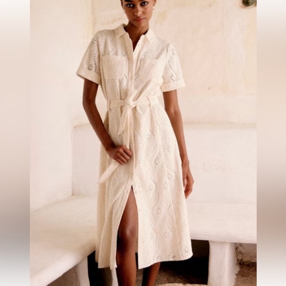Sezane Dresses & Skirts - Sezane Cream Eyelet Midi Dress